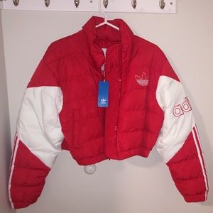Veste Cropped Puffer- Scarlet/White